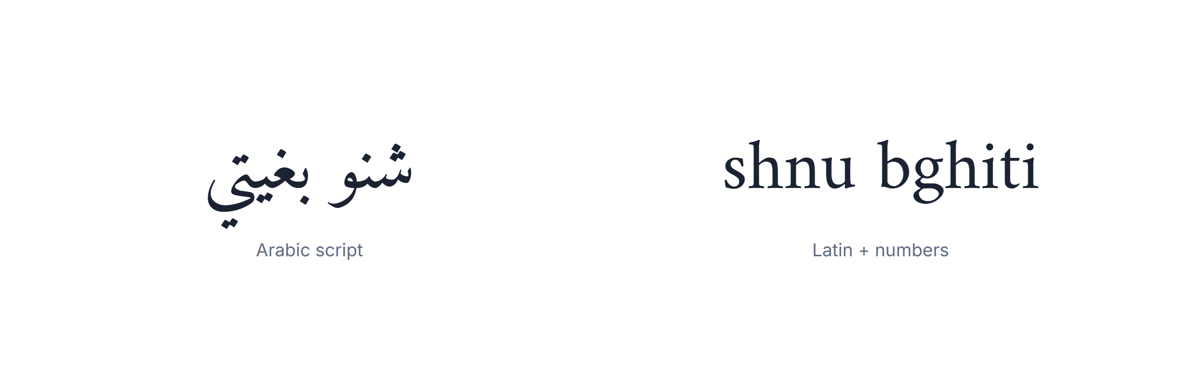 Arabic dialects: the same dialect sentence written in Arabic script and in Latin letters with numbers