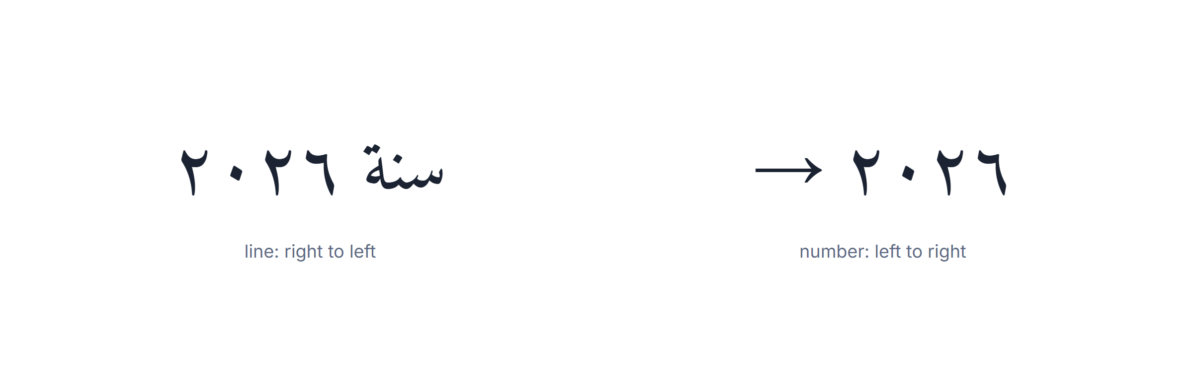 Arabic numbers inside a right to left sentence, with the digits still running left to right