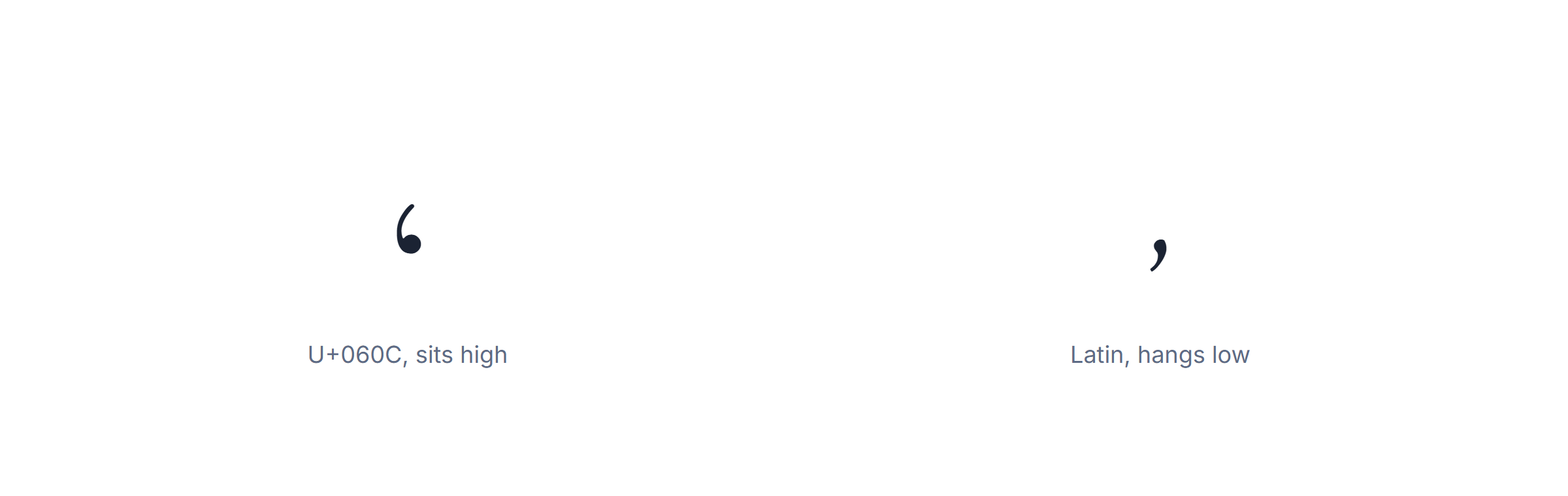 Arabic punctuation: the Arabic comma U+060C compared with a Latin comma inside the same Arabic sentence
